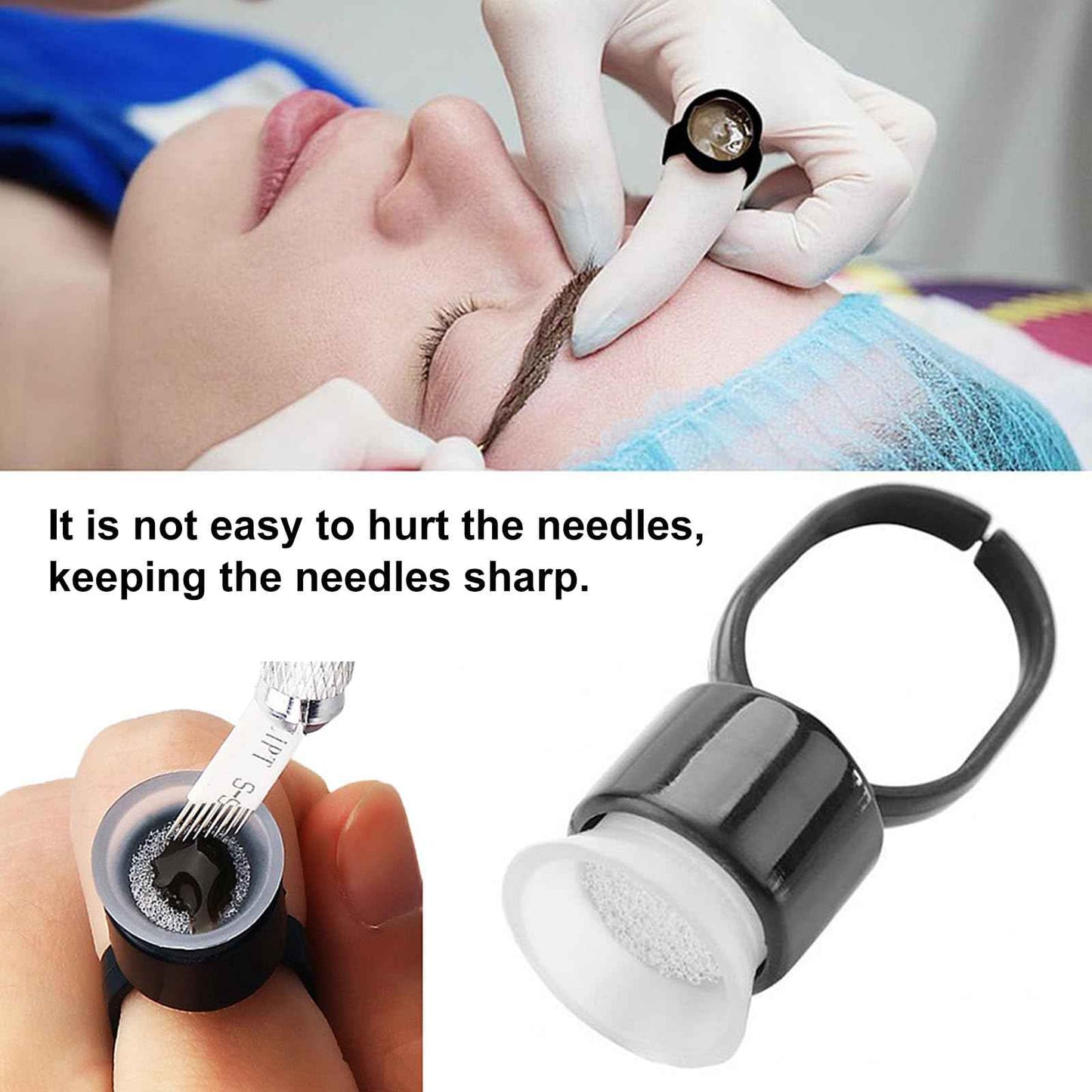 Ink Ring Cups - Autdor 100Pcs Pigment Rings Microblading Pigment Glue Rings with Sponge Ink Caps Cups Permanent Makeup Tattoo Eyelash Eyebrow Extensions Holder for Microblading Supplies (100Pcs)