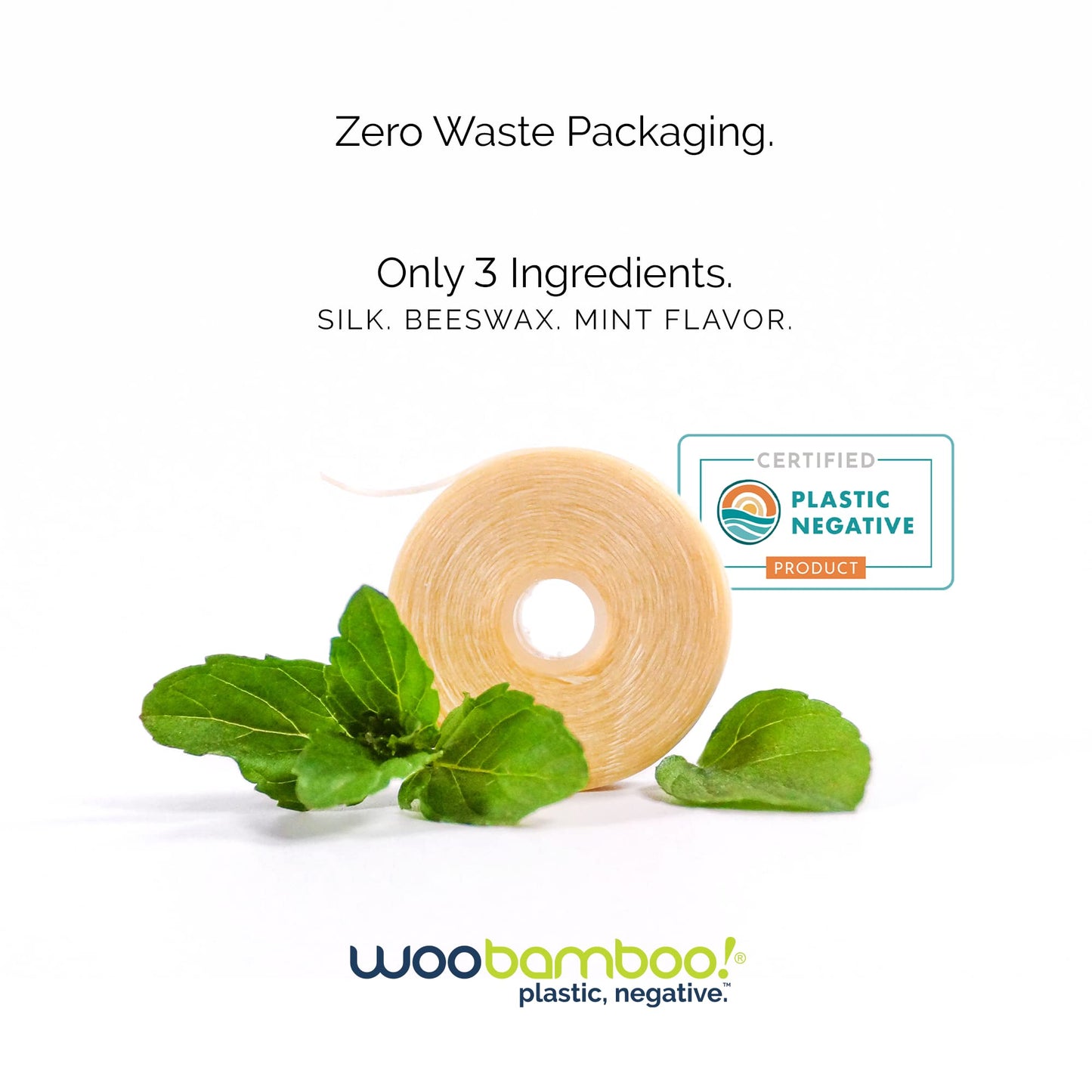 WooBamboo! All Natural Silk Dental Floss, Zero Waste, 66 feet of Mint-Flavored Floss (Pack of 4)