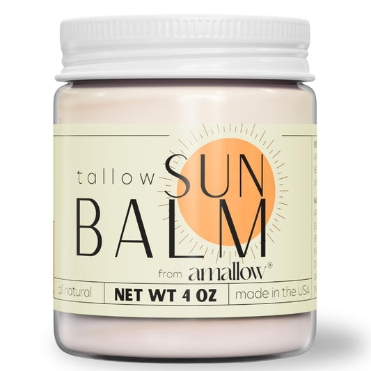 Amallow - Tallow Sun Balm with Zinc Oxide - Tinted Mineral Sun Balm with Cocoa Powder - Natural, Non-Nano Zinc Oxide, Organic Oils - No White Cast - Handcrafted in the USA - 4 oz