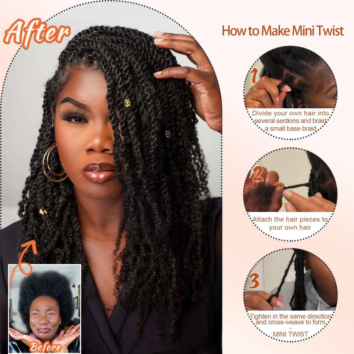 Afro Kinkys Bulk Human Hair 16 Inch 50g 4c Kinky Curly Bundles Braiding Hair(1B, 16 Inch(Pack of 1))
