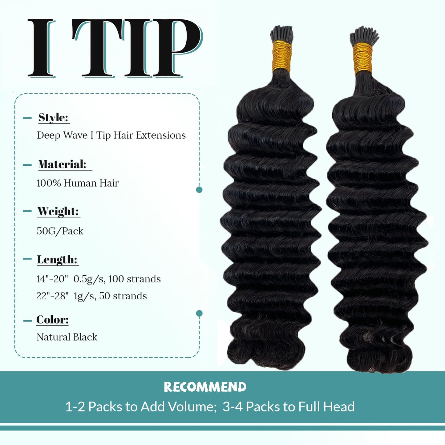 I Tip Hair Extensions Human Hair Deep Wave Microlink Hair Extensions Brazilian Virgin Hair Cold Fusion Stick Tip Extension Full Ends 50g 100 Strands 14 Inch