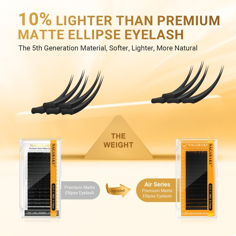 NAGARAKU Double Tips Ellipse Eyelash Extensions Lighter Thinner Split Tips Flat False Lashes 5 Trays in 1 Pack 0.20 C curl 11/12/13/14/15mm Soft Faux Mink Individual False Lash 16 Rows