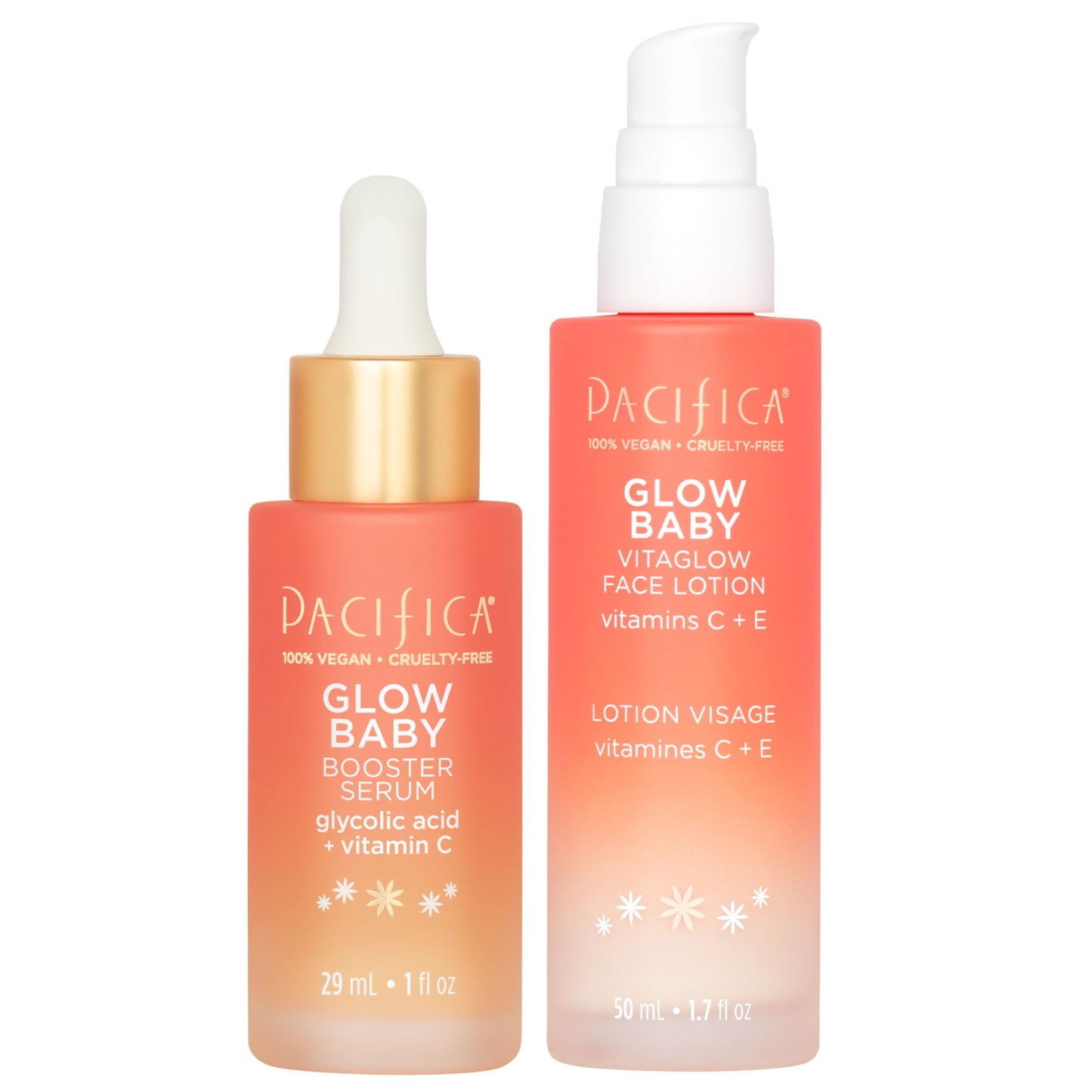 Pacifica Glow Baby Super Lit Booster Serum & VitaGlow Vitamin C Face Cream Brighten & Hydrate Skincare Bundle Daily Antioxidant Moisturizer Set for Radiant, Even-Toned Skin