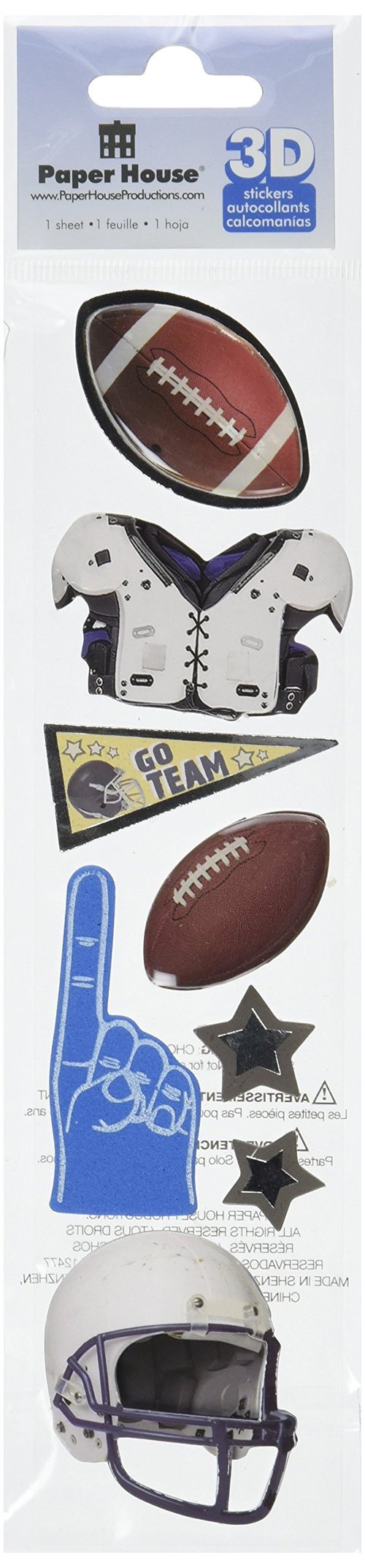 Paper House Productions STEM-0003E 3D Cardstock Stickers, Football, 2-Inch (3-Pack)