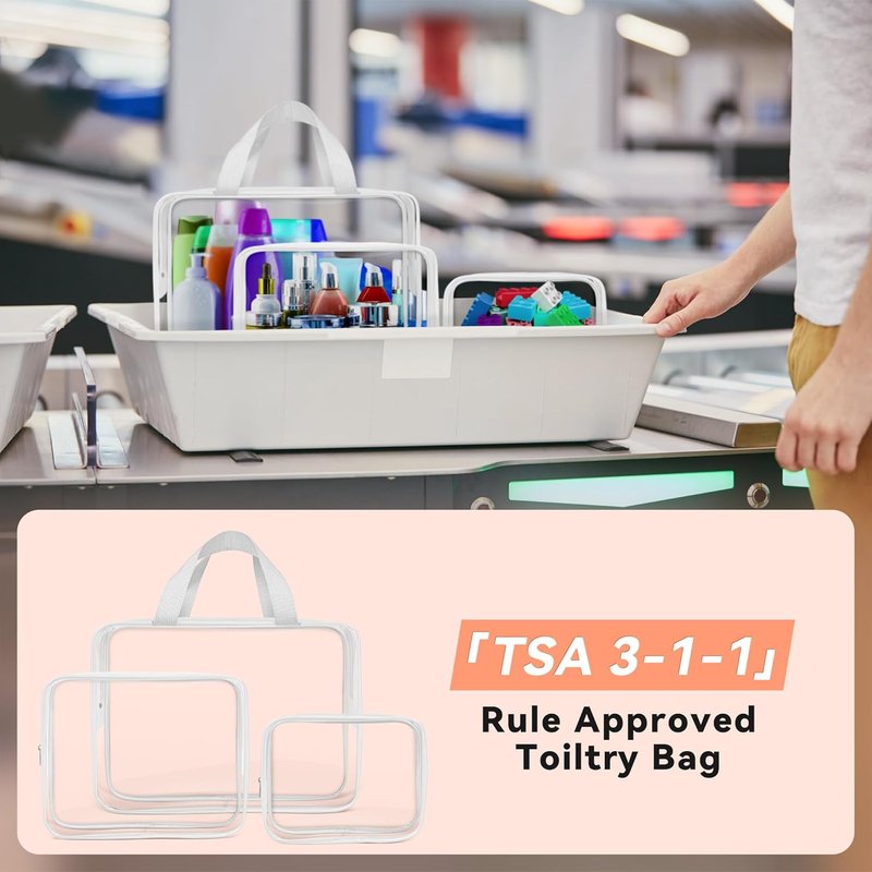 Clear Travel Makeup Toiletry Bag - 10 PCS TSA Approved PVC Organizer Kit | White Zipper Handbag