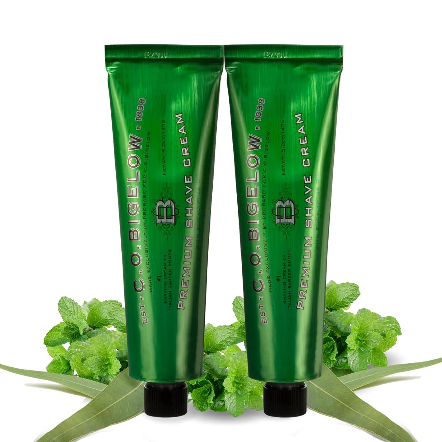 C.O. Bigelow Shaving Cream - Eucalyptus Oil for Sensitive Skin | 2 Pack, 5.2 oz Each