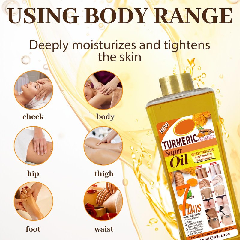 Turmeric Body Oil 1000ml, Pure Veetgold Turmeric Super Body Oil for Skin, 7days Retinol Tumeric Vit C Oil (1000ML Turmeric)