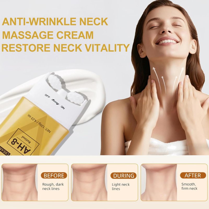 AH-8 Firming Neck Cream & Electric Massage Eye Cream Suit, Neck and Eye Tightening & Rejuvenating Set,Firming Smooth Fine Lines,Reduce Wrinkles & Deep Moisturizing Skincare,Day & Night Use(120g+50g)