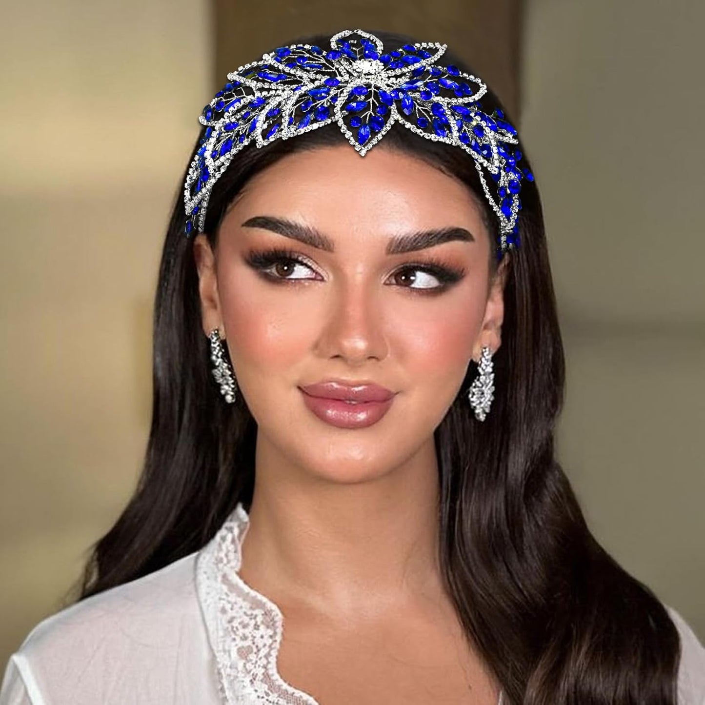 Bridal Blue Rhinestone Headpiece - Exquisite Handmade Hair Accessory | Crystal Hair Band (One Size)
