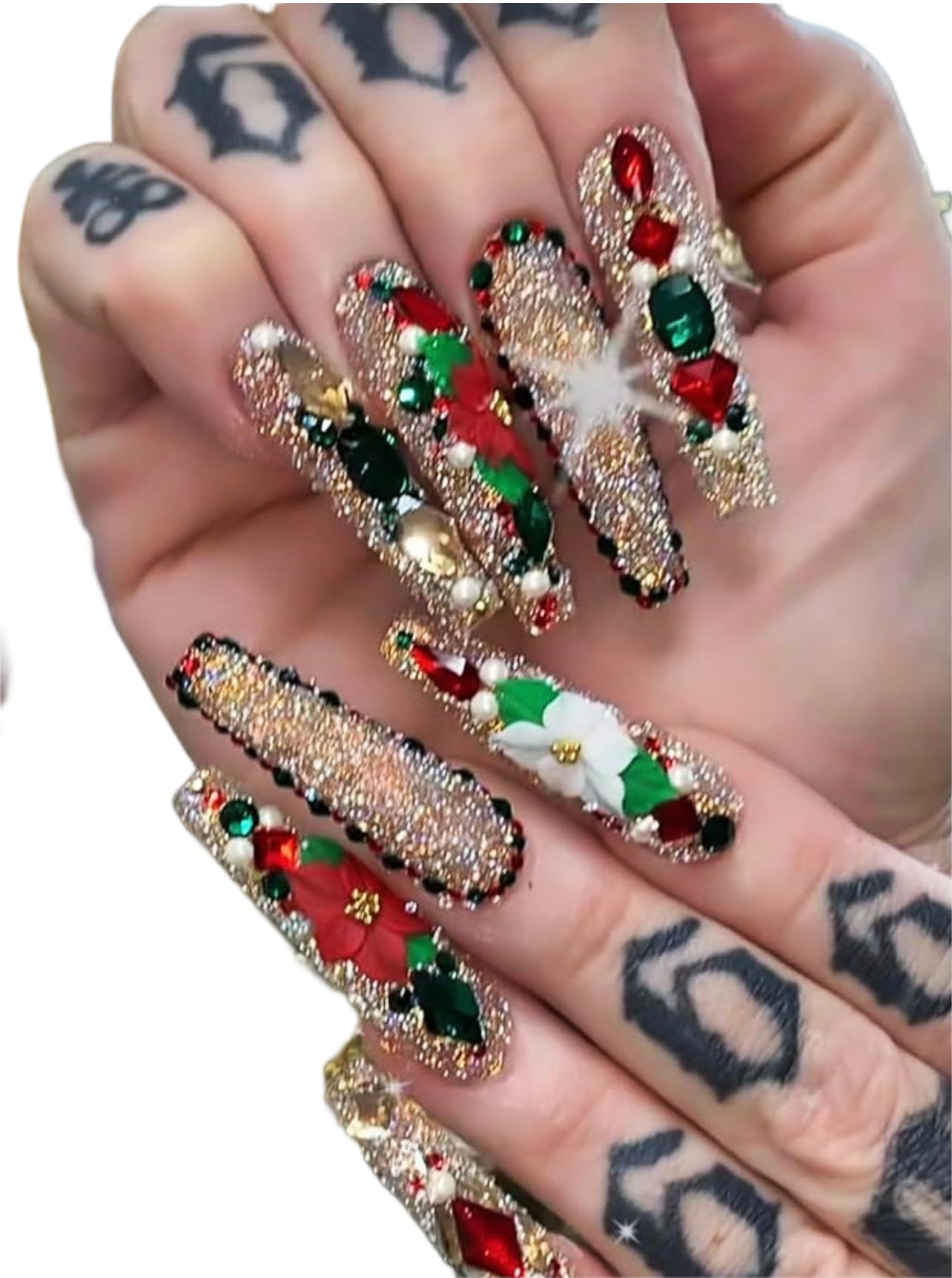3D Christmas Acrylic Flower Nail Art Charms Handmade by Acrylic Powder - 24pcs Noel Flowers Nail Rhinestones Kit 3D Nails Design Acrylic for Women (Christmas Flowers 3-Small & Medium Size)
