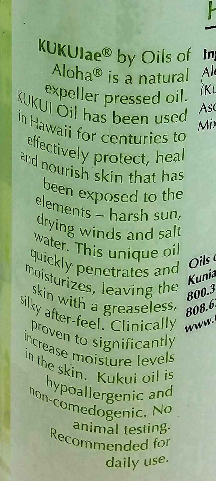 Oils of Aloha Hawaii Kukui Oil No Fragrance 4 Fluid Ounce