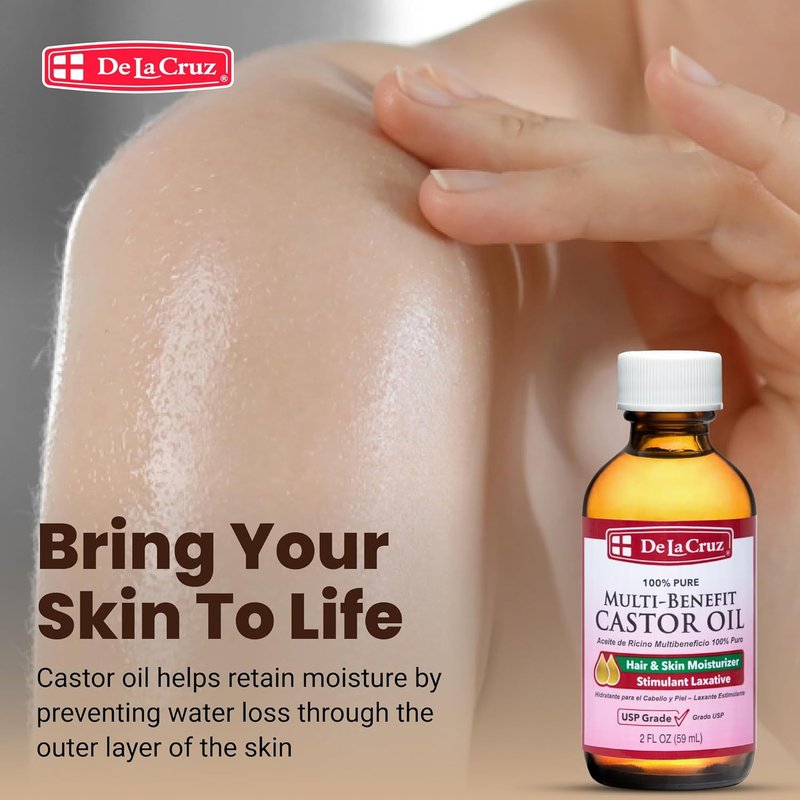 De La Cruz Castor Oil - 100% Pure Hair & Skin Treatment | USP Grade, 2 FL OZ (6 Glass Bottles)