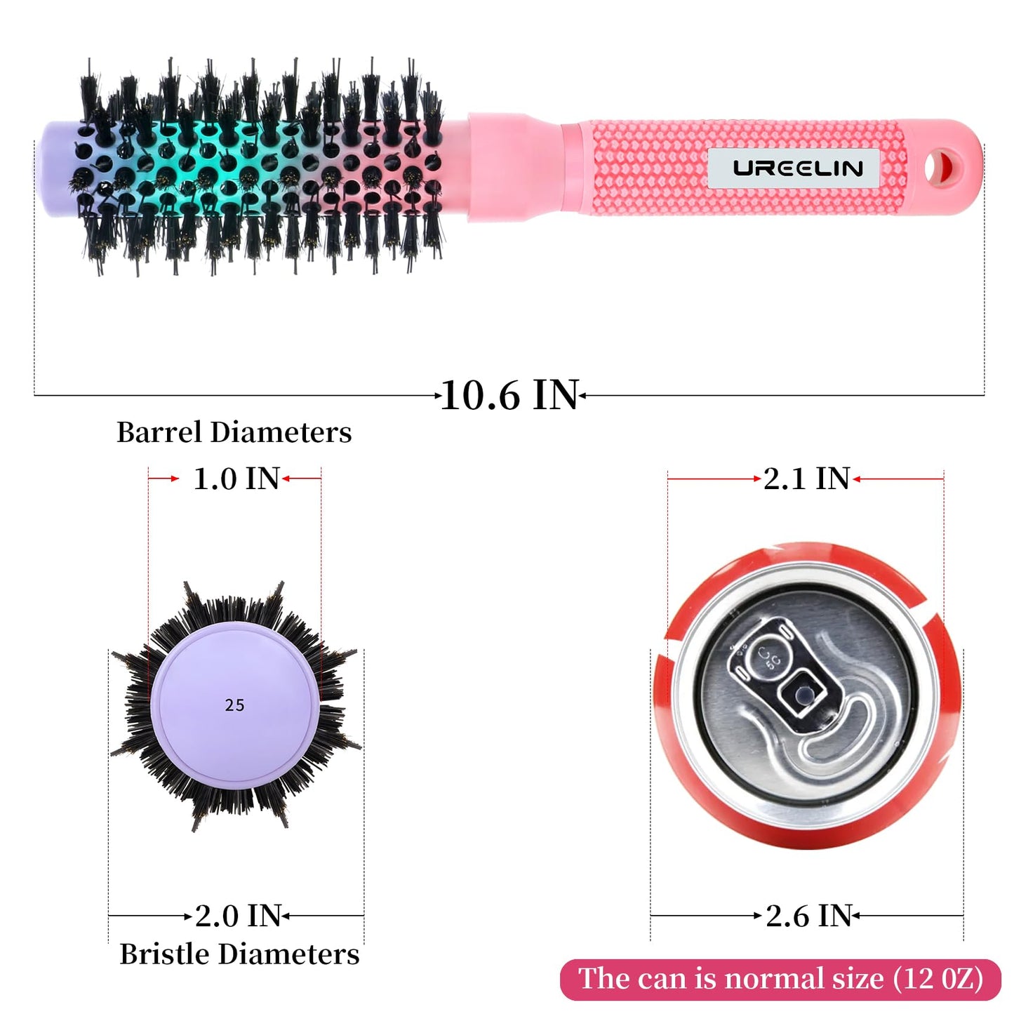 UREELIN Round Brush for Blow Out - 1.0 Inch Small Nano Thermal Ceramic & Ionic with Boar Bristles - Salon Blow Drying Hair Brush for Drying,Volumizing, Curling, Shine & Smooth Styling