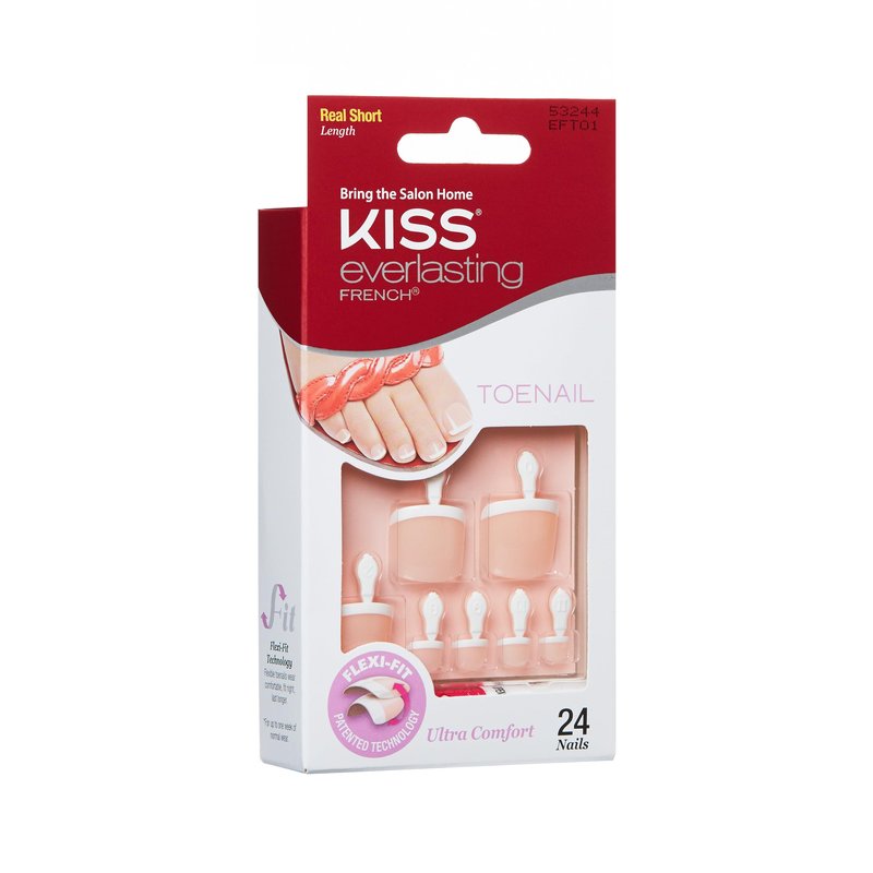 KISS Everlasting, Press On Toenails, Nail Glue Included, 'Limitless', Beige, Real Short Size, Squoval Shape, Includes 24 Nails, 2g Glue, 1 Manicure Stick, 1 Mini file (Pack of 4)