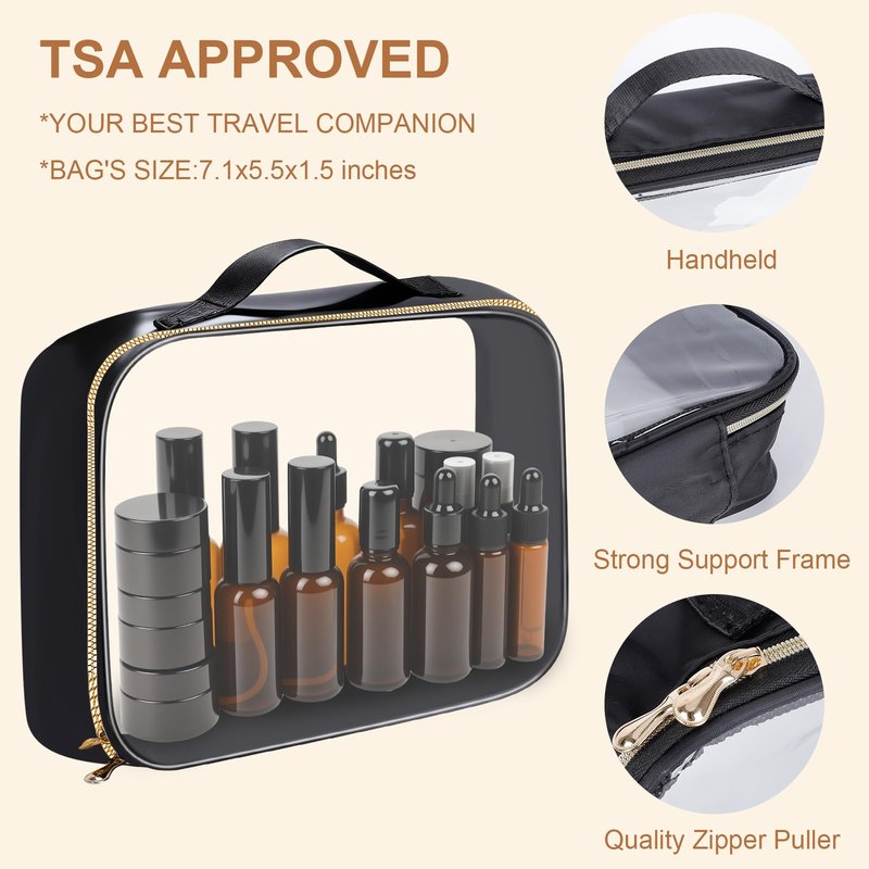 29 Pack TSA Approved Glass Travel Skincare Containers,Toiletry Bag，1.7/1/0.7/0.5/0.3oz Refillable Traveling Size Containers with Pump, Jars & Essential Oil Bottle , Leak-Proof for Creams & Liquids