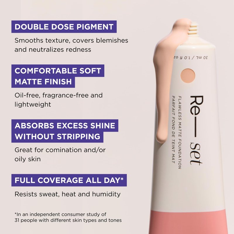 HALEYS Re-set Full Coverage Matte Foundation, VEGAN + CRUELTY-FREE, Oil-Free Liquid Foundation with Double-Dose Pigments for Long-Lasting, Smooth, Natural Finish for Sensitive, Acne-Prone Skin (7)