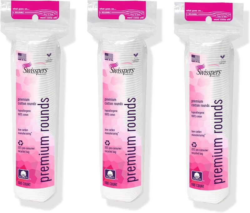 Swisspers Cotton Rounds - Dual-Sided Makeup & Nail Polish Removal Pads | 100% Pure Chlorine-Free Cotton, Hypoallergenic - 300 Pads Total