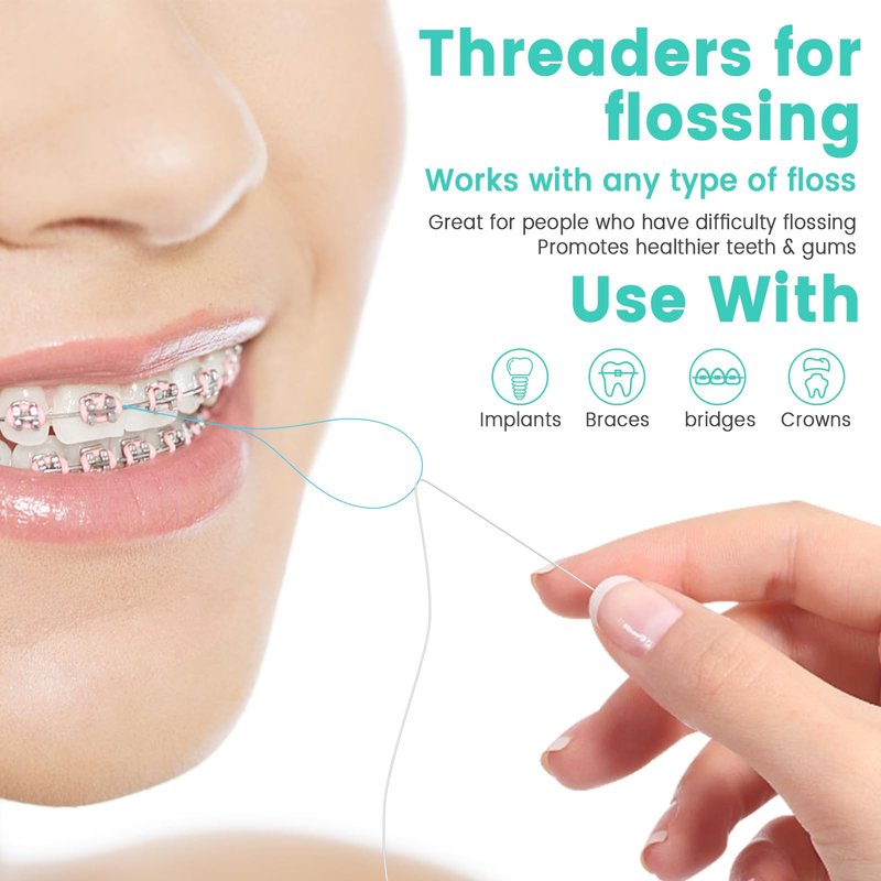 Floss Threaders, 400 Count Threaders for flossing, Dental Floss Threader for Braces, Bridges, Implants, Permanent Retainer (Pack of 4)