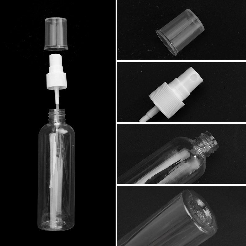 KEJJNYER 36 Pack 4oz Plastic Spray Bottles Bulk, Mini Clear Spray Bottles Fine Mist, 120ml Empty Spray Bottle for Travel Perfume Essential Oils Makeup Bottles (10 Funnel, 10 Labels)