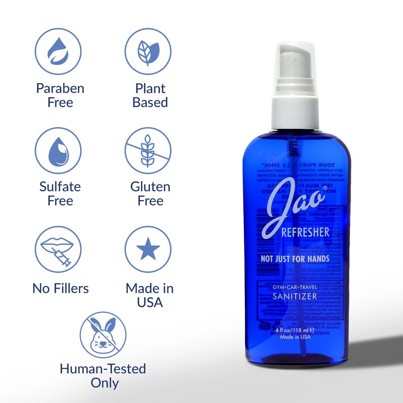 Jao Brand Refresher | Multipurpose Travel Hand Sanitizer, Face Moisturizer, Toner For Face, & Aftershave | Skin Care Travel Essentials | Plant-based | No Parabens, No Sulphates | 4 oz