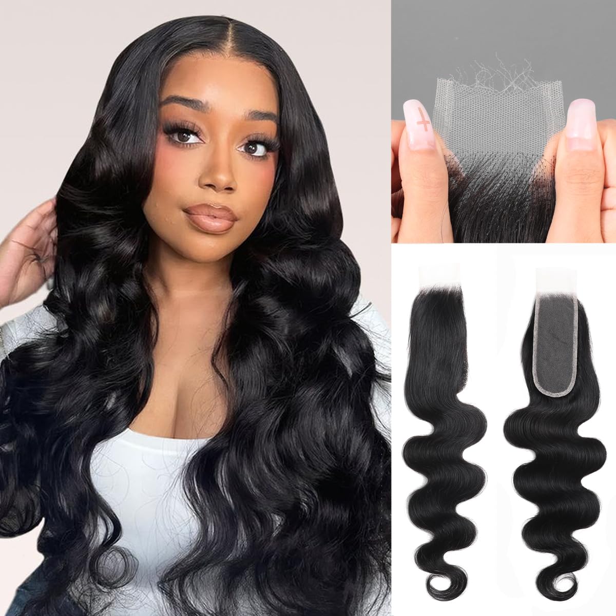 2x6 Skinlike Real HD Lace Closure Straight Human Hair Closure Invisible Ultra-thin 2x6 Kim K Lace Closure Brazilian Virgin Human Hair Pre Plucked Natural Black 14 Inch