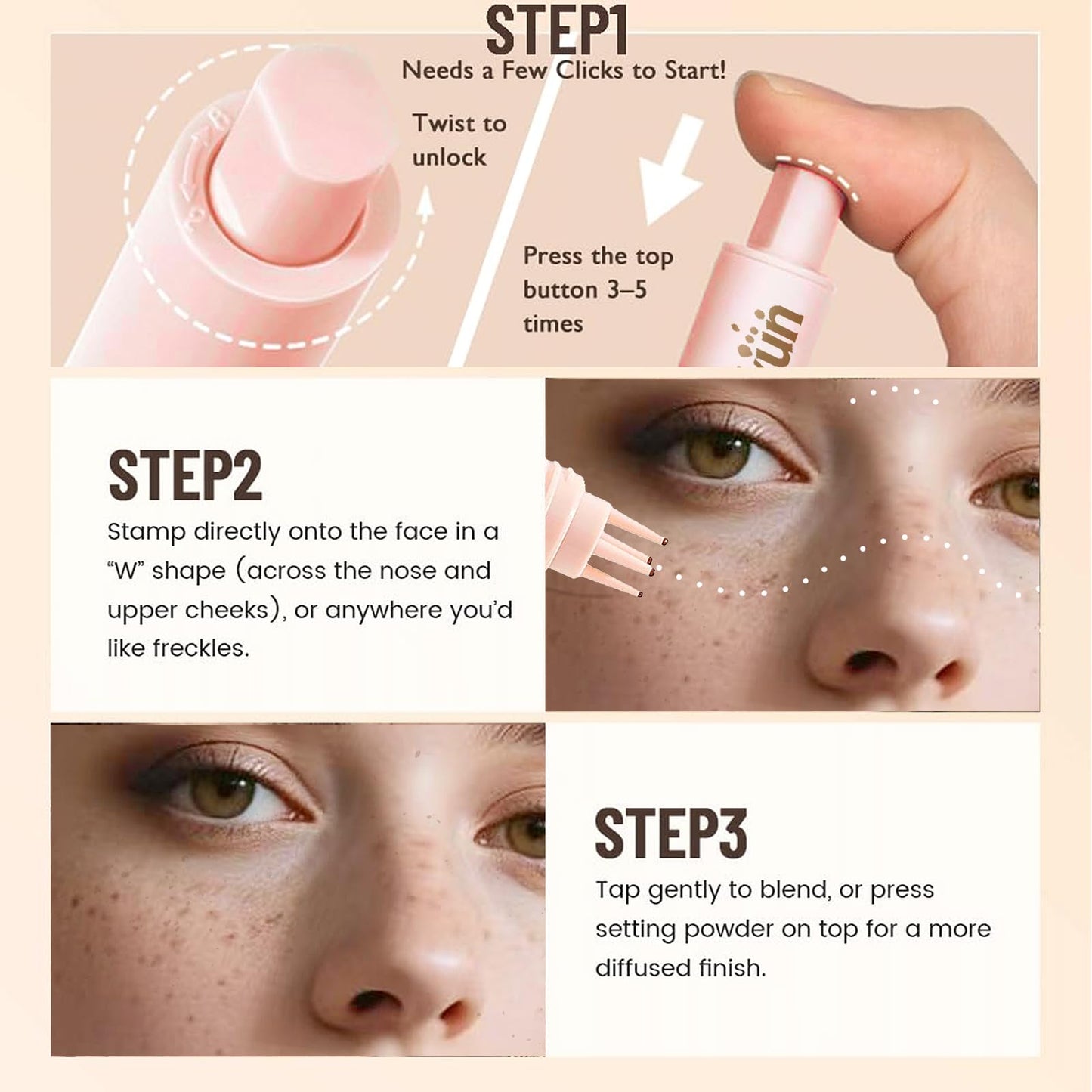 Freckle Stamp - Freckle Pen Waterproof, Long Lasting Fake Freckles,Quick Dry 5-Point Faux Freckles Stamp Cushion Stain Marker in One Press Natural and Lifelike Sunkissed Pencil Tool Makeup (Brown1)