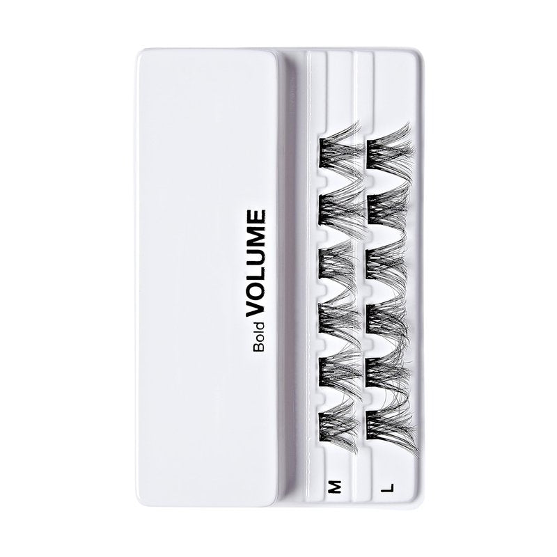 Kiss Impress Falsies Press On Self Adhesive Eyelashes, 12mm-14mm Natural Volume Press On Lashes, Black, No Glue Needed, Invisible Band, 12 Lash Clusters - Bold