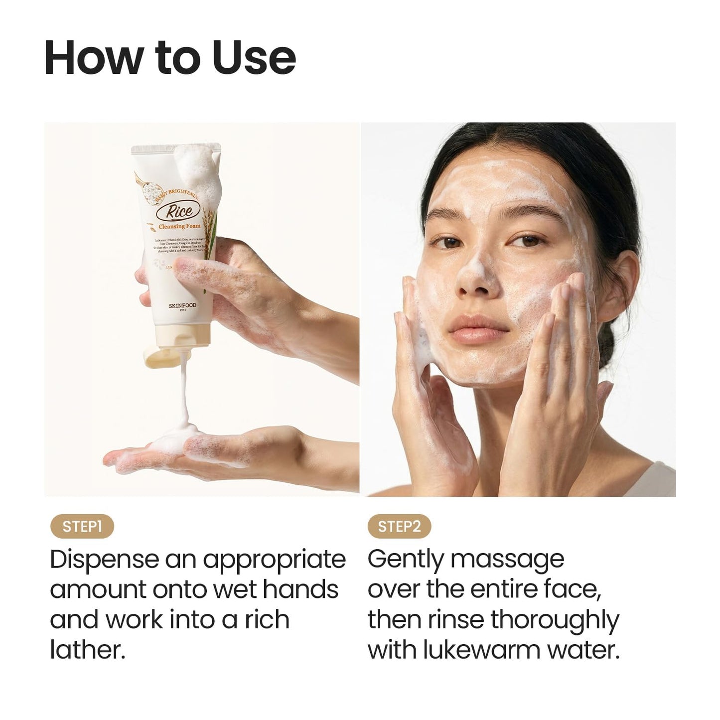 SKINFOOD Rice Daily Cleansing Foam 150ml - Delicate, Fine, and Smooth Brightening Cleansing with Fermented White Rice Ingredients - Firming Bubble Facial Foam Cleanser - For Men and Women (5.07 fl. oz.)