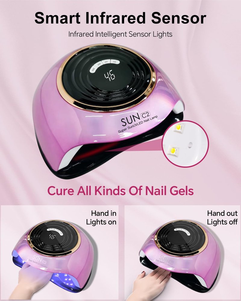 MIRAGE LAYON UV LED Nail Lamp, 288W Professional Nail Dryer for Gel Polish, 63 LED Beads Automatic Sensor Nail Curing Lamp with 4 Timer for Woman Girl Salon at Home
