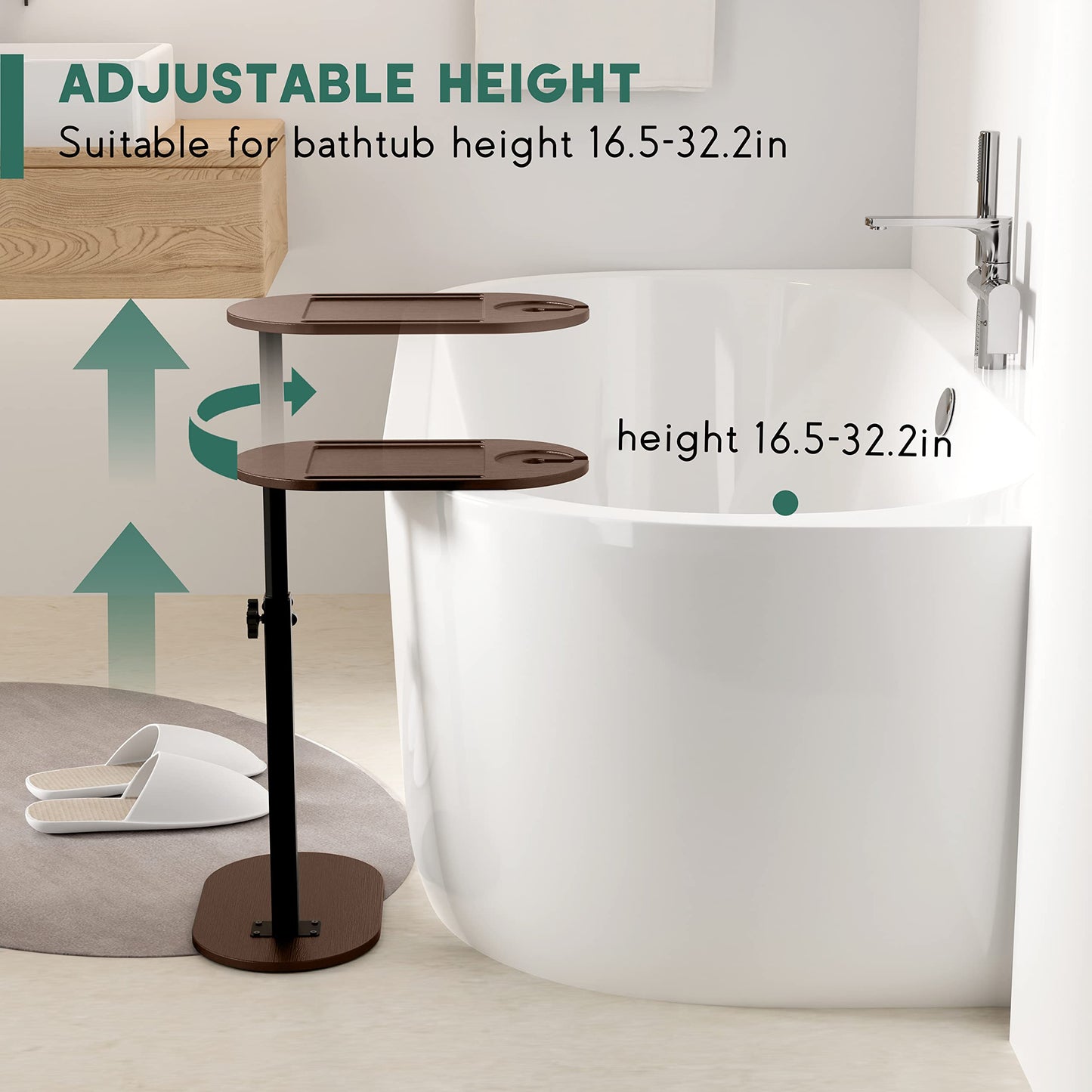 Yumkfoi Bamboo Bathtub Tray Table with Adjustable Height and Freestanding