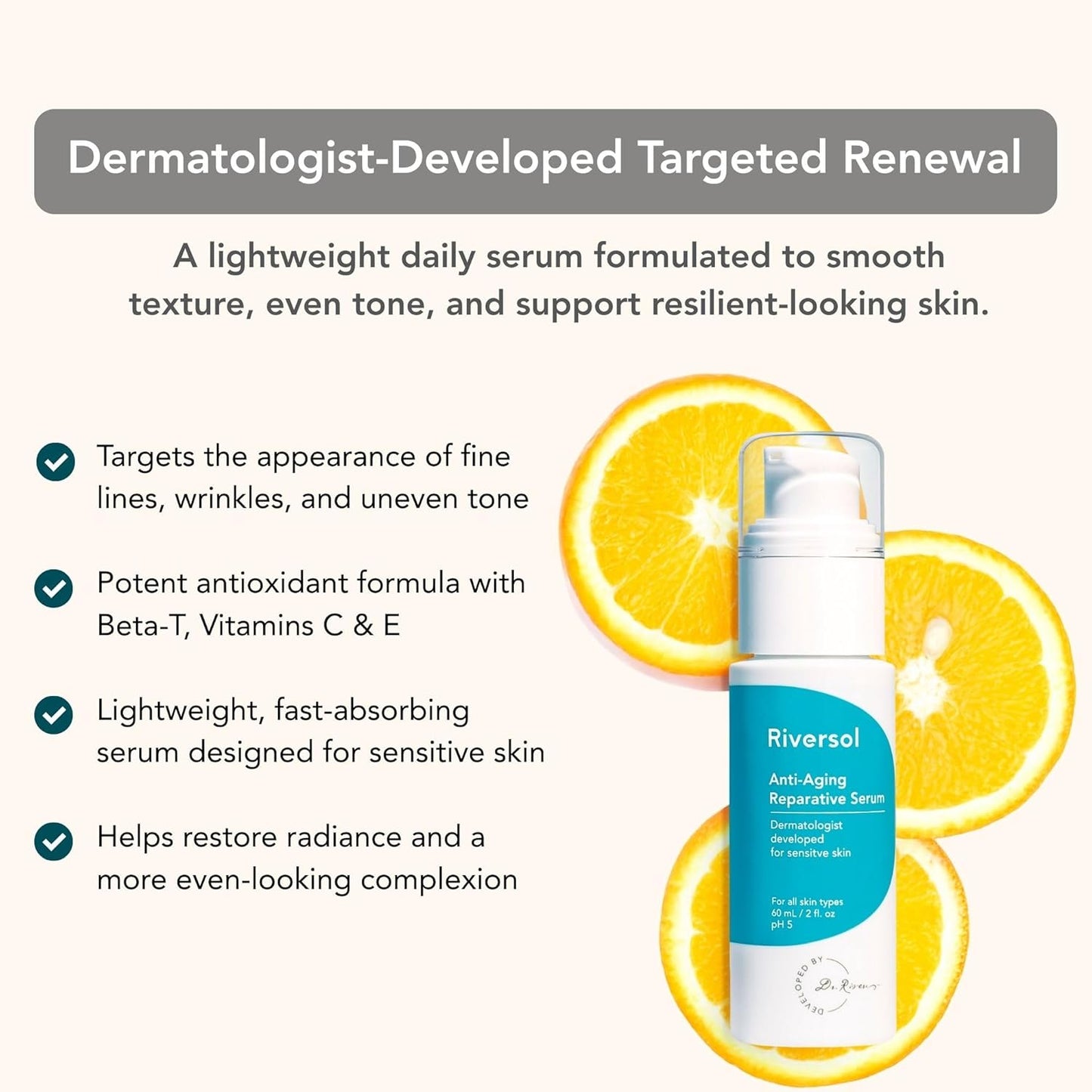 Riversol Vitamin C Serum - Brightening Dark Spots & Wrinkles | Anti-Aging for Sensitive Skin | 4-Month Supply