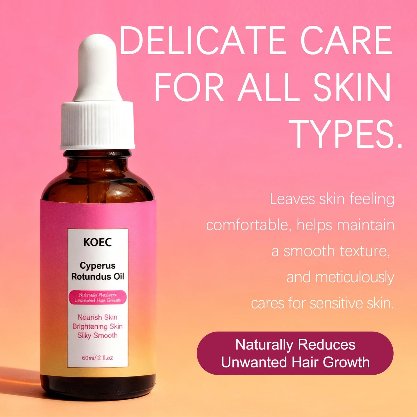 Organic Cyperus Rotundus Oil for Hair Removal - 100% Pure Natural Hair Inhibitor for Face & Body, Slows Regrowth for Smoother Skin (1)
