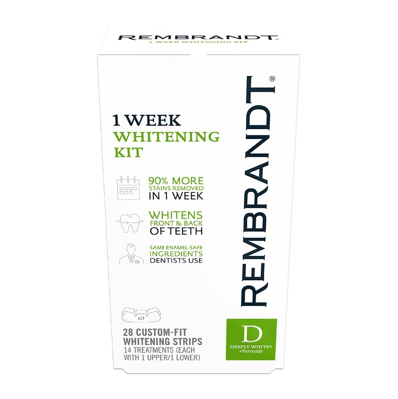 REMBRANDT 1 Week Teeth Whitening Kit with 28 Strips + 2 Tubes Intense Stain Whitening Toothpaste