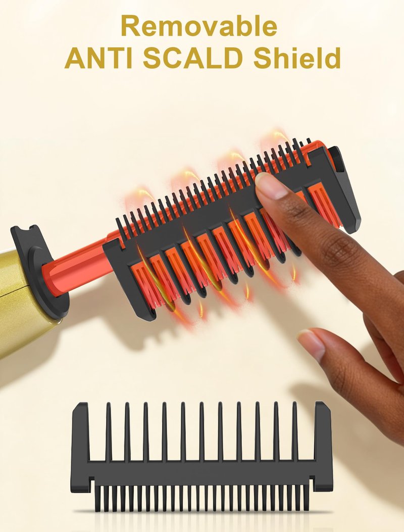 Titanium Electric Hot Comb for Wigs & Black Women Hair, Anti-Scald Straightening Comb with 18 Heat Settings 180°F–500°F for Fast Heating Straightening, Gold