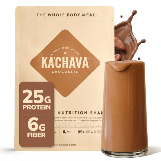 Ka’Chava Whole Body Meal Shake Chocolate 2 lb – Vegan Protein Powder with 85+ Superfoods & Greens – Plant-Based Meal Replacement with Probiotics & Digestive Enzymes – Gluten & Dairy Free (15 Servings)