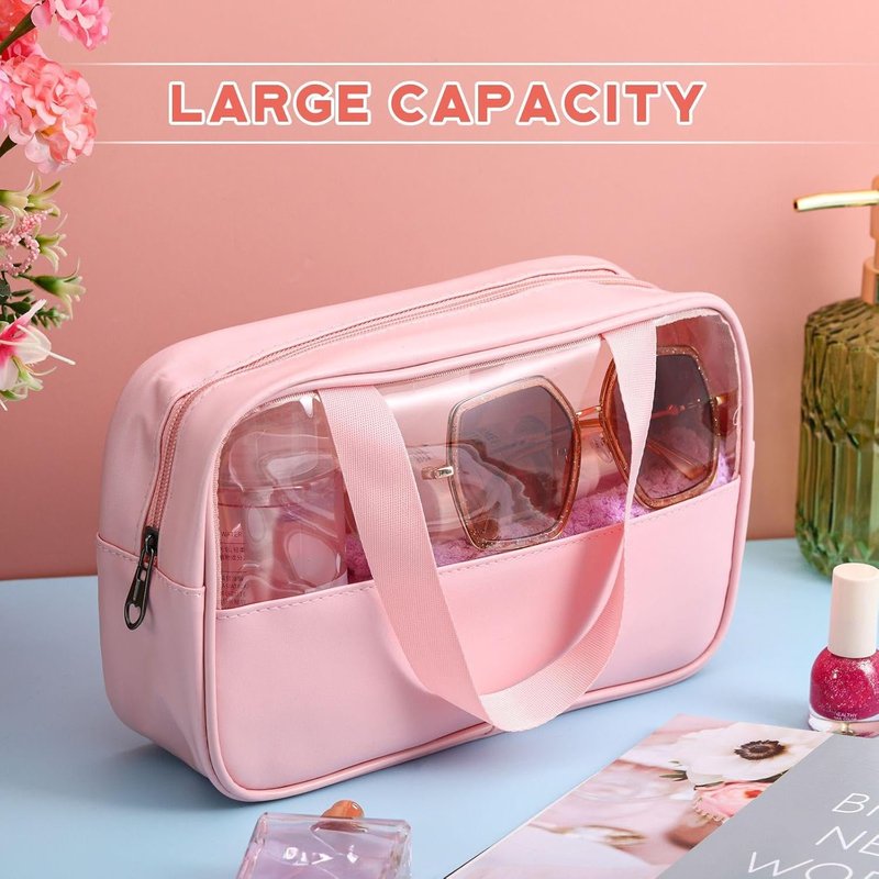 Translucent Makeup Bag Set - 9 Pcs Waterproof Toiletry Organizer for Travel | Portable Cosmetic Pouch - Pink