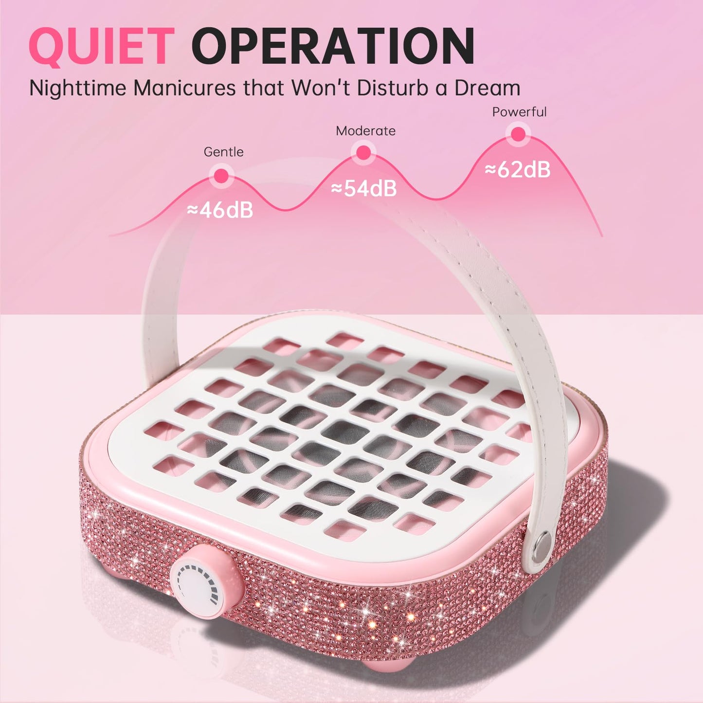 CHRISTINE SHELLY Nail Dust Collector, Bling Crystal Diamond Compact 6000RPM Powerful Vacuum Fan Vent Dust Collector Extractor Dust Suction Machine for Acrylic Nails Polishing, Fast Charging