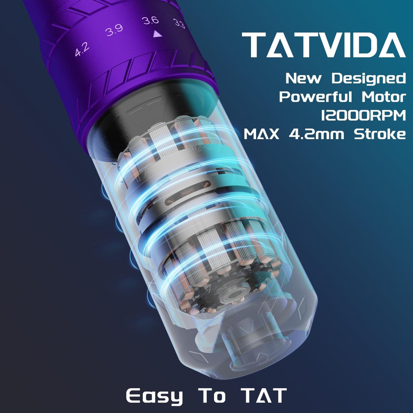 Tattoo Gun portable tattoo machine, 2400mAh Rotary Tattoo Machine with 7 stroke length Options, Pro Tattoo Guns with Motor Power reliable for all kinds of needles, ink (One Battery)