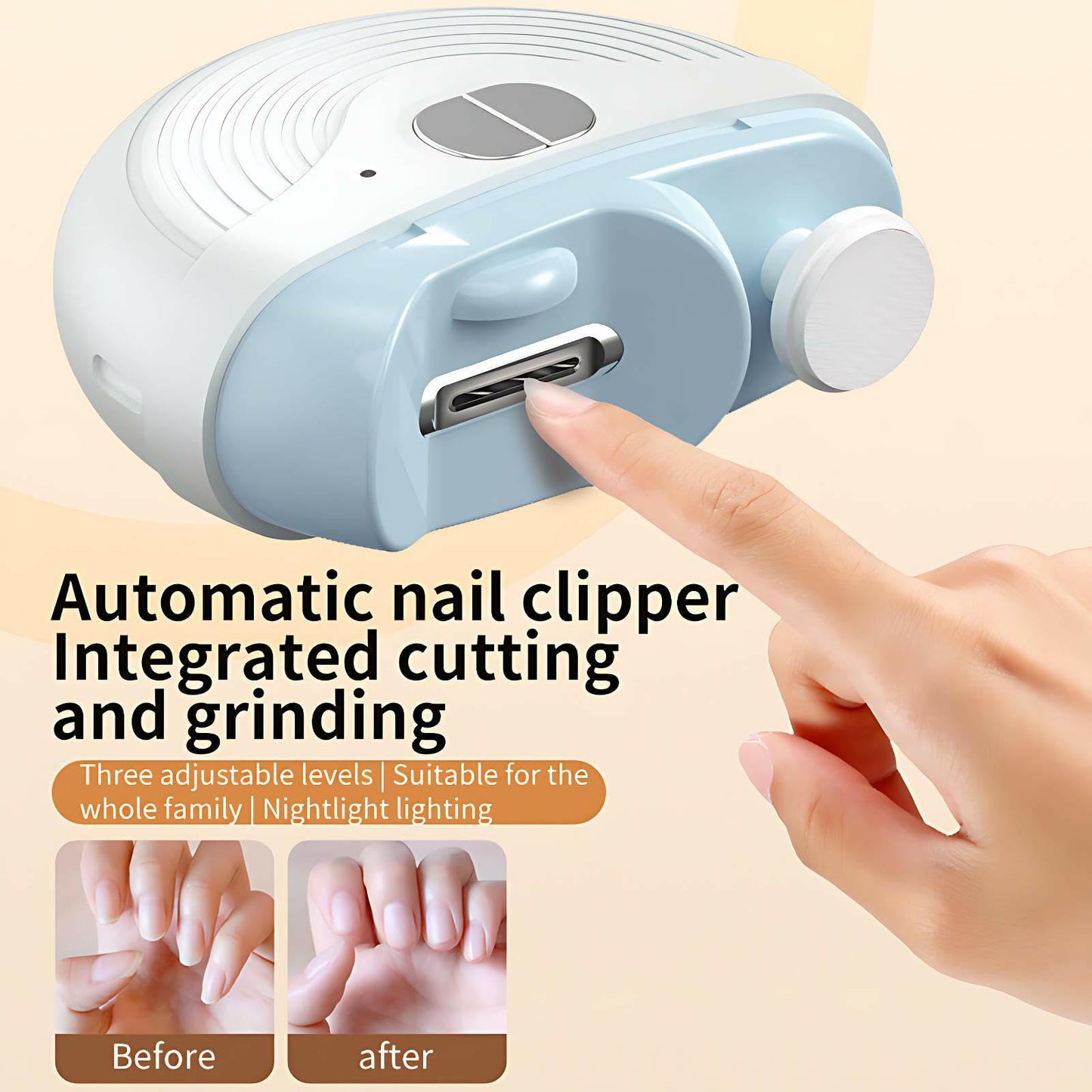 Electric Nail Clipper for Seniors & Adults, 2-in-1 Electric Toenail & Fingernail Clipper with 2 Grinding Heads, Gentle Nail Trimmer for Thick & Hard Nails, Low Noise, USB Rechargeable & Portable