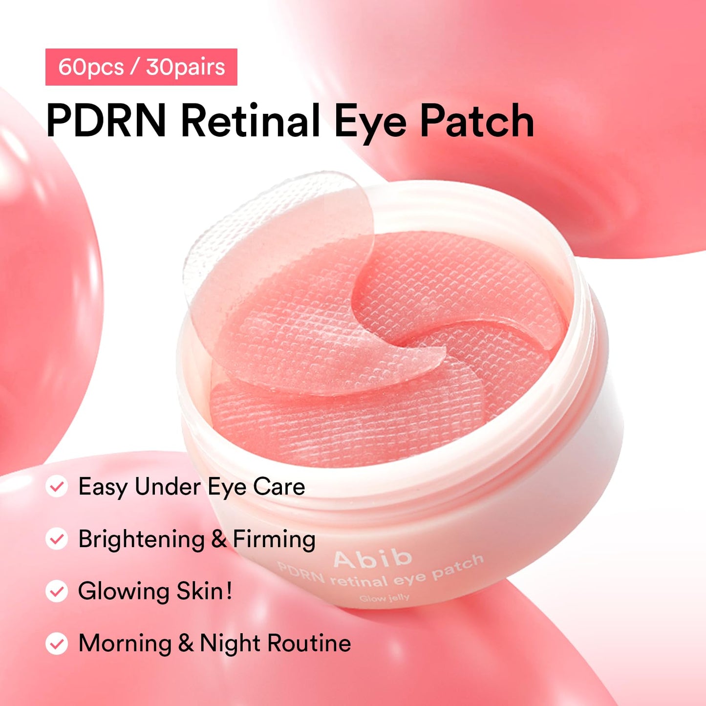 Abib Pink Me Up PDRN 3 Step Glow Kit | Overnight Firming Jelly Mask, PDRN Retinal Eye patches, PDRN Lip Mask | Mothers Teen Korean Skincare Set for Glass Skin, Birthday Gifts for Women
