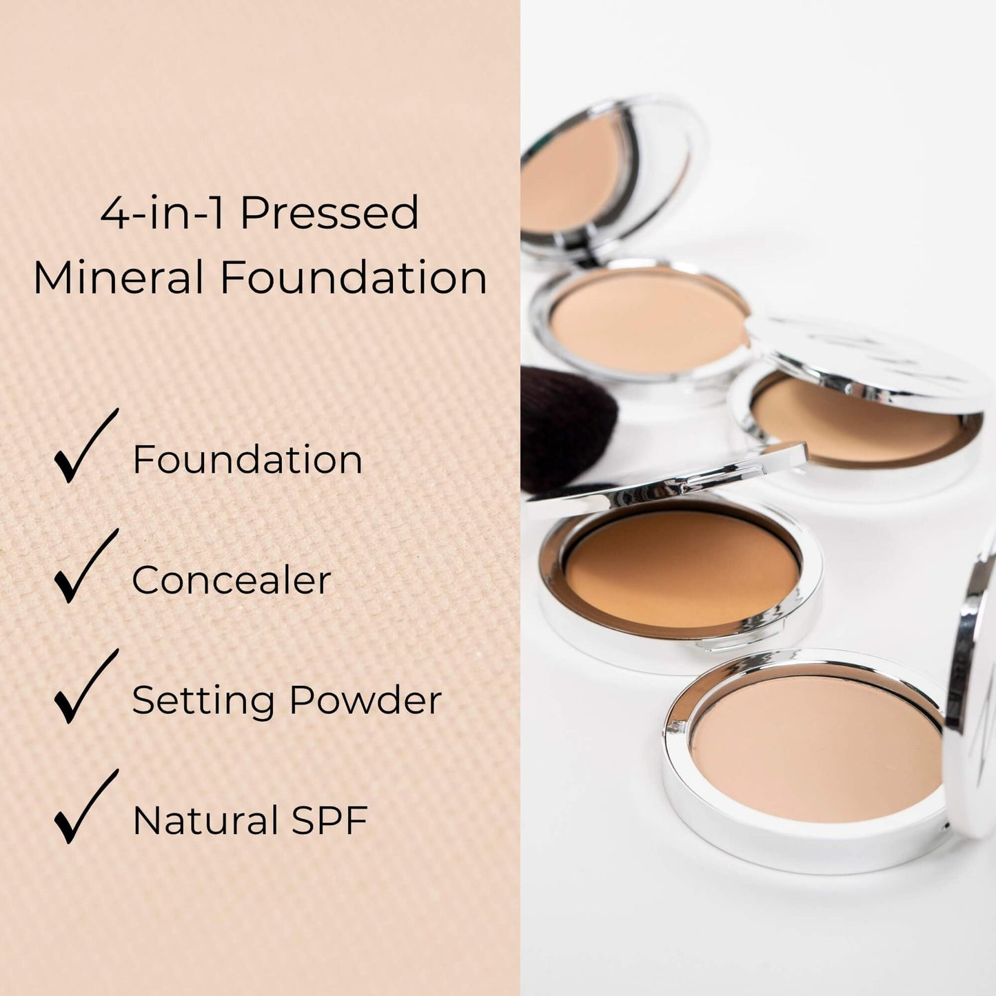 Advanced Mineral Makeup 4-in-1 Pressed Foundation Powder with Natural SPF, Concealer & Finishing for Medium to Full Coverage Foundation, Mineral-Based (Eva, 0.35 oz)