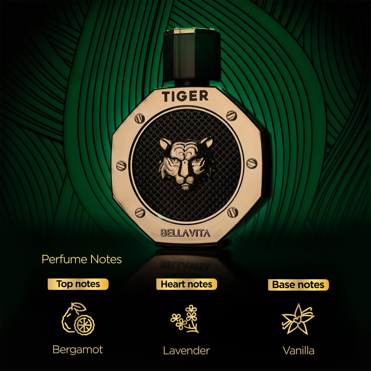 BellaVita Luxury TIGER Perfume for Men (3.38 Fl.oz) | Amber OUD, Patchouli, Bergamot, Lavender & Agarwood | Premium Lasting Men's Fragrances | Eau de Parfum gift for Men | Woody & Smooth Mens Purfume