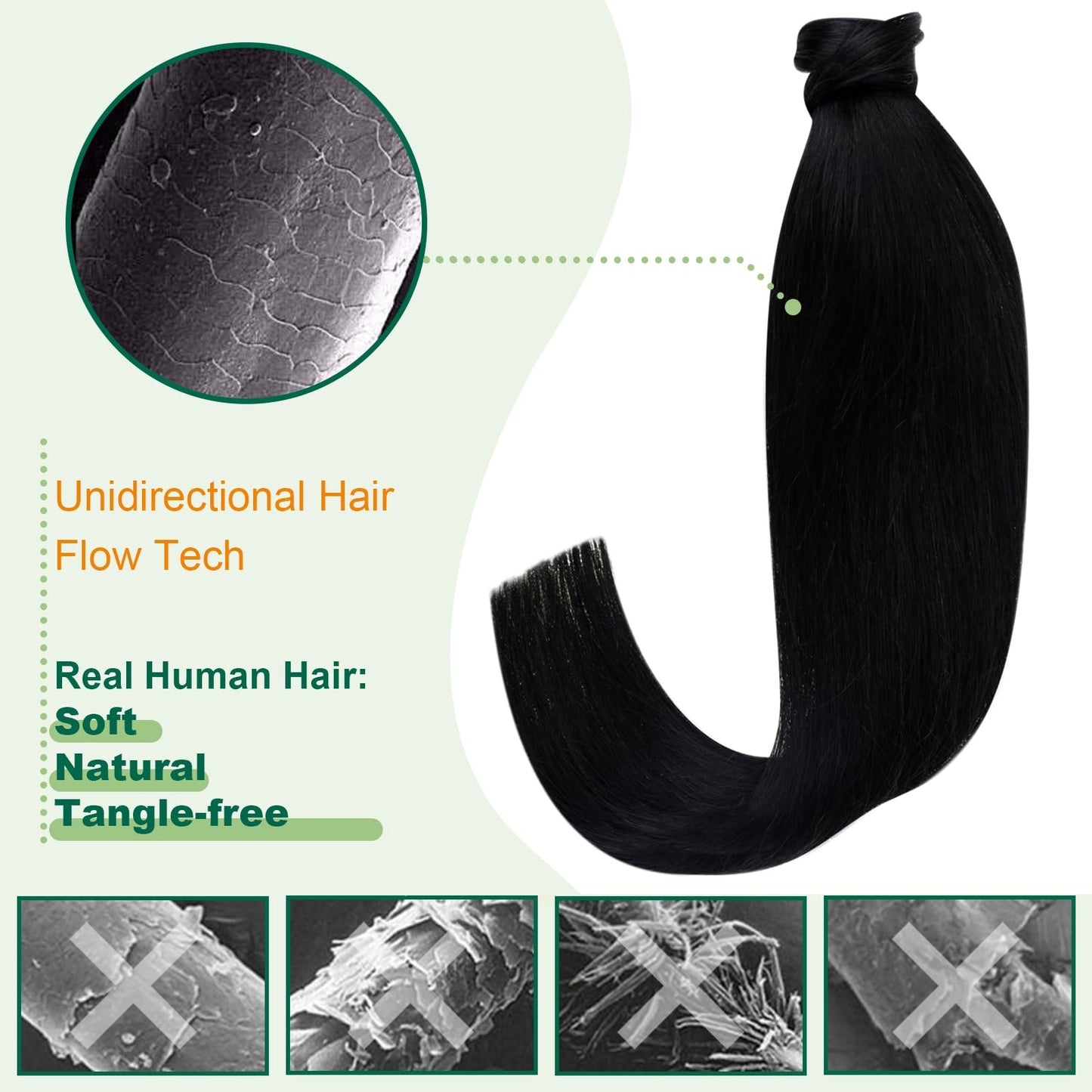 Easyouth Ponytail Extension Human Hair, Jet Black, 12 Inch 70G, Pony Tail Extensions, Flexible Wrap Around Ponytail, Short Straight Hair Extensions