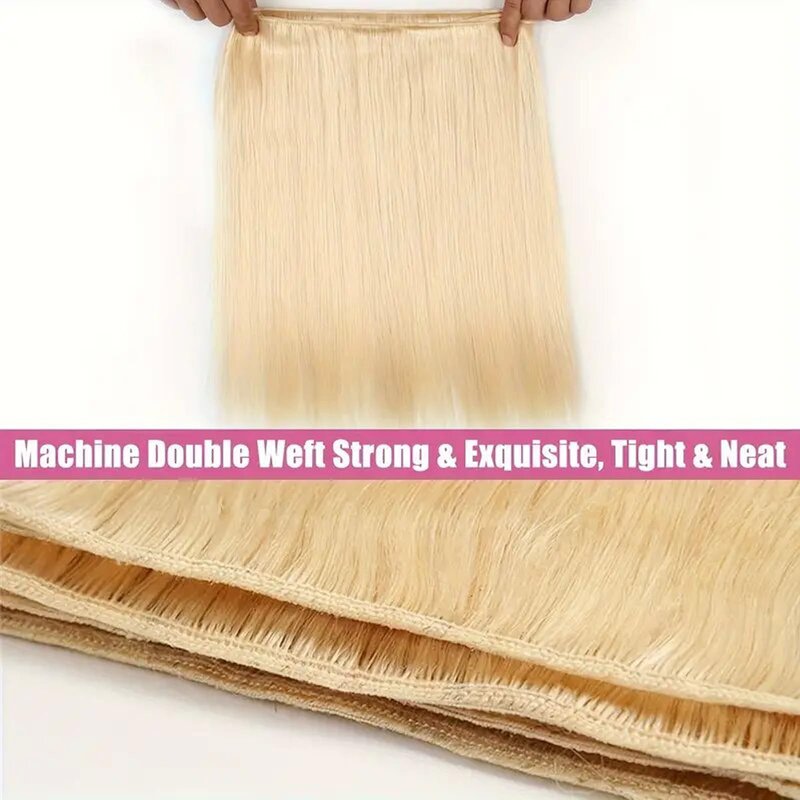 613 Bundles Human Hair Extensions 100g/Bundle 613 Color Real Human Hair Extensions For Women Light Blonde Color Human Hair Bundles 2-3set Can Be Full Head (Straight Hair, 22 Inch)
