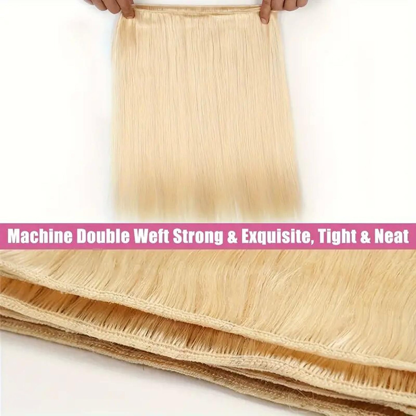 613 Bundles Human Hair Extensions 100g/Bundle 613 Color Real Human Hair Extensions For Women Light Blonde Color Human Hair Bundles 2-3set Can Be Full Head (Straight Hair, 18 Inch)