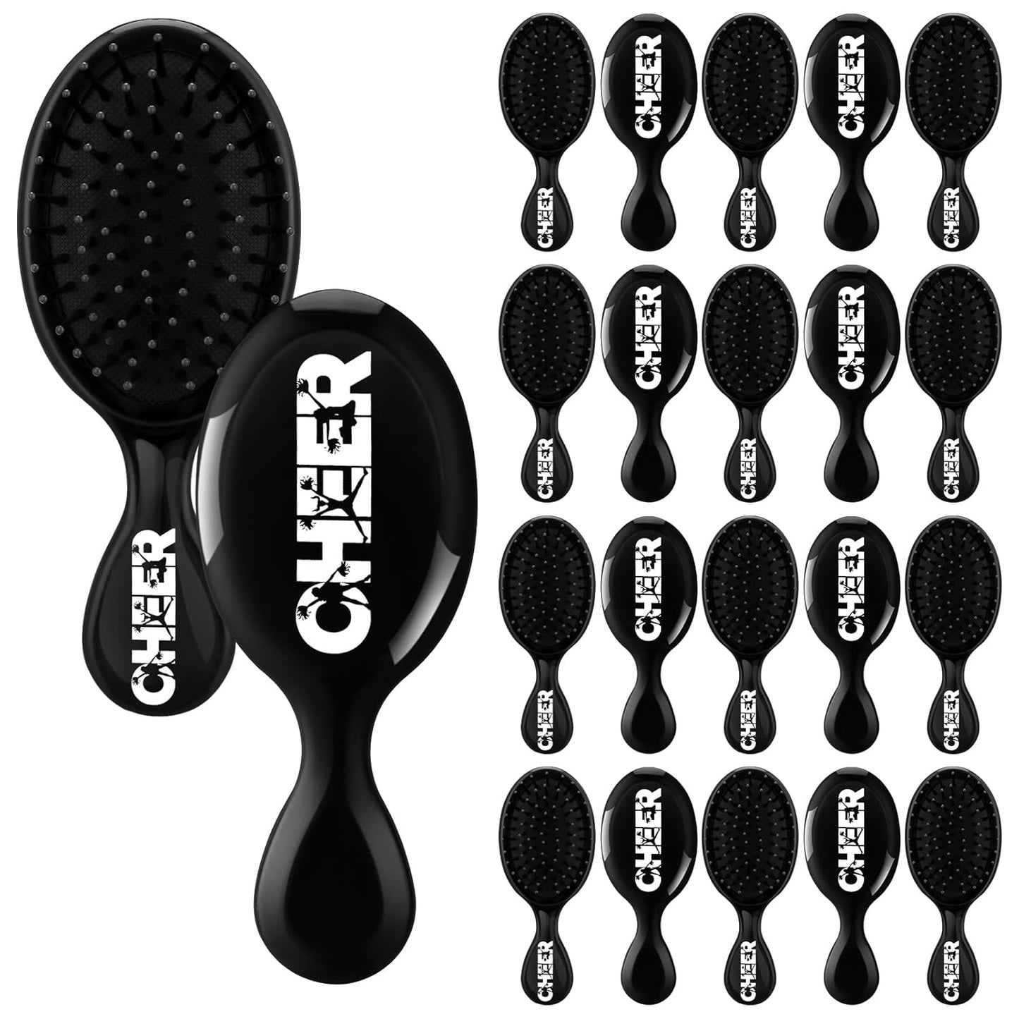 Cheer Mini Hair Brushes - 20 Pack Detangling Brushes for Cheerleaders | Plastic Bristles, Black