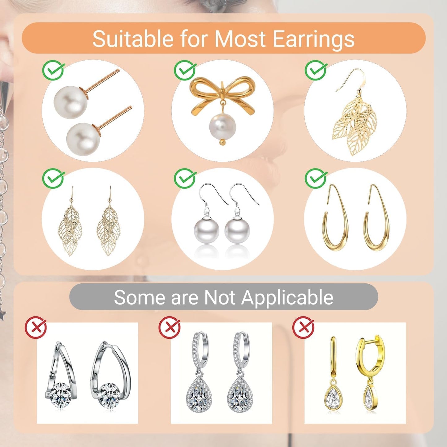 Earring Backs,18K Gold Silicone Earring Backs Replacements,6 Pcs Hypoallergenice Silicone Earring Backs for Studs/Droopy Ears(Gold)