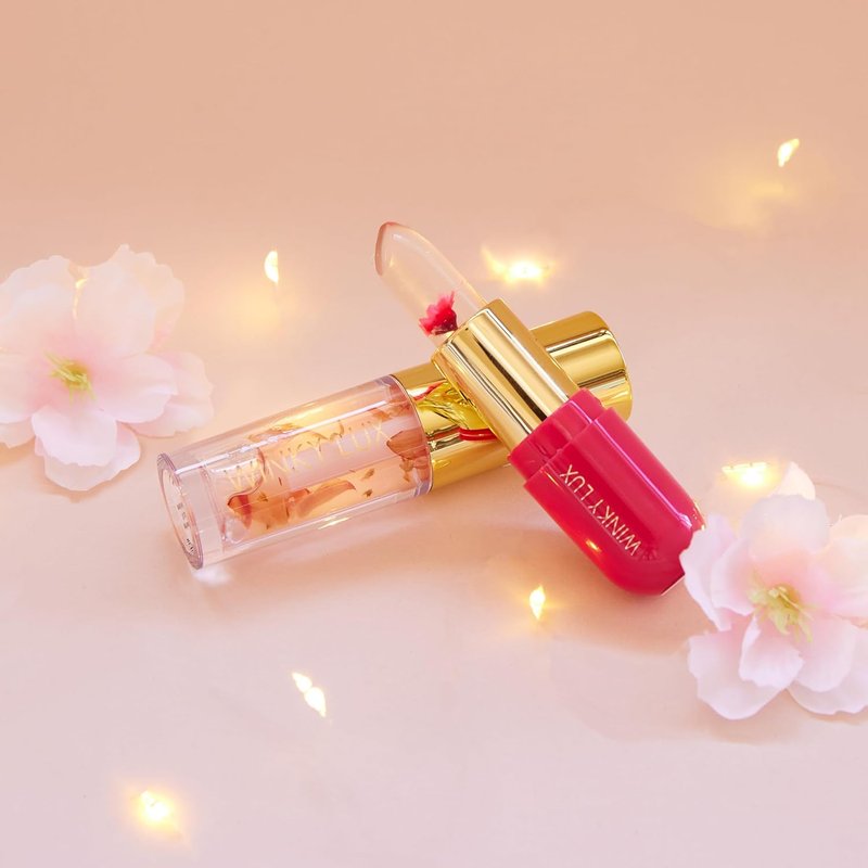 Winky Lux Pink Lip Kit – Ultra Nourishing Flower Petal Lip Balm & Hydrating Lip Oil | Winter Blossom Collection