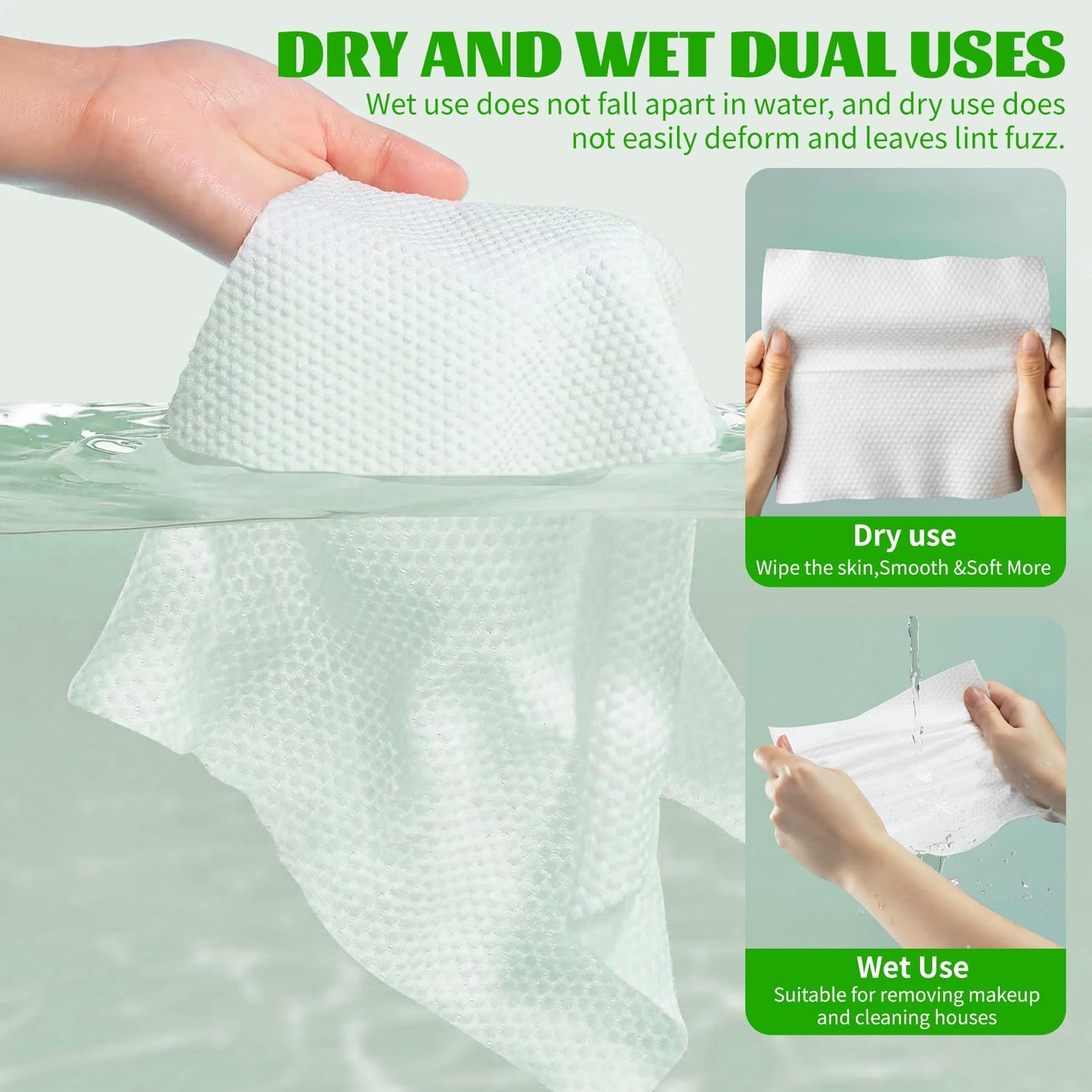 Disposable Face Towels 100 Count, Biodegradable Facial Towels for Sensitive Skin, Ultra Soft & Thick Face Cloth, Lint- free Dry Wipes for Makeup Remover, Skincare and Cleansing (4 Pack)