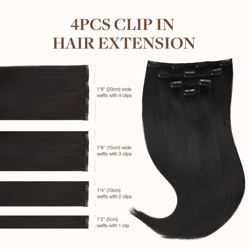 GOO GOO Clip in Hair Extensions Real Human Hair, Remy Human Hair Extensions Clip ins for Women, Natural Human Hair, 18inch 70g 4Pcs, 1B Natural black